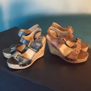 2 pairs of  Mossimo Supply Co. Black and Brown Platform Sandals W Buckle Straps